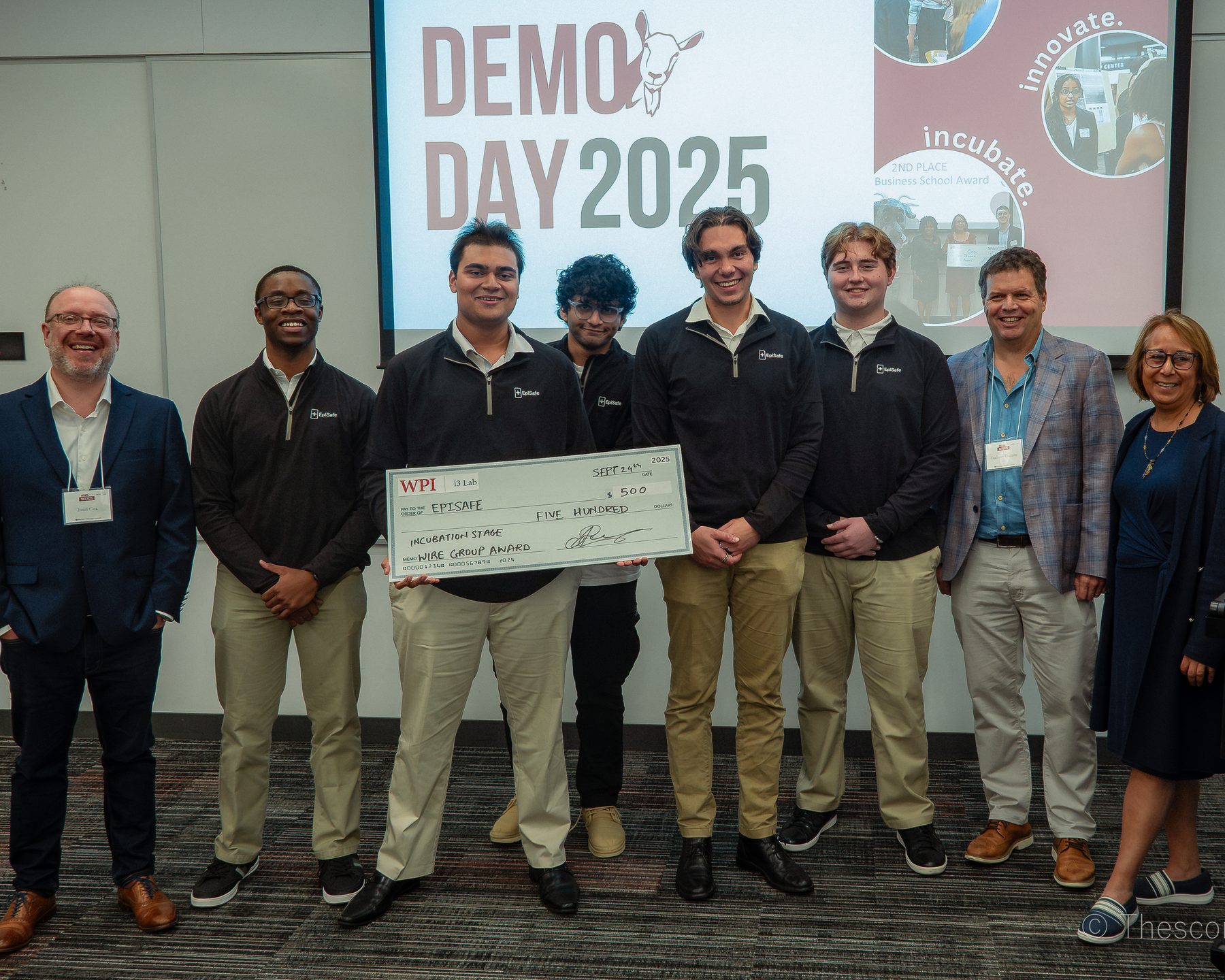 The EpiSafe team accepting recognition at WPI Demo Day 2025